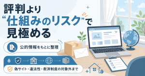 評判より制度リスクで個人輸入を見極めることを示した図解