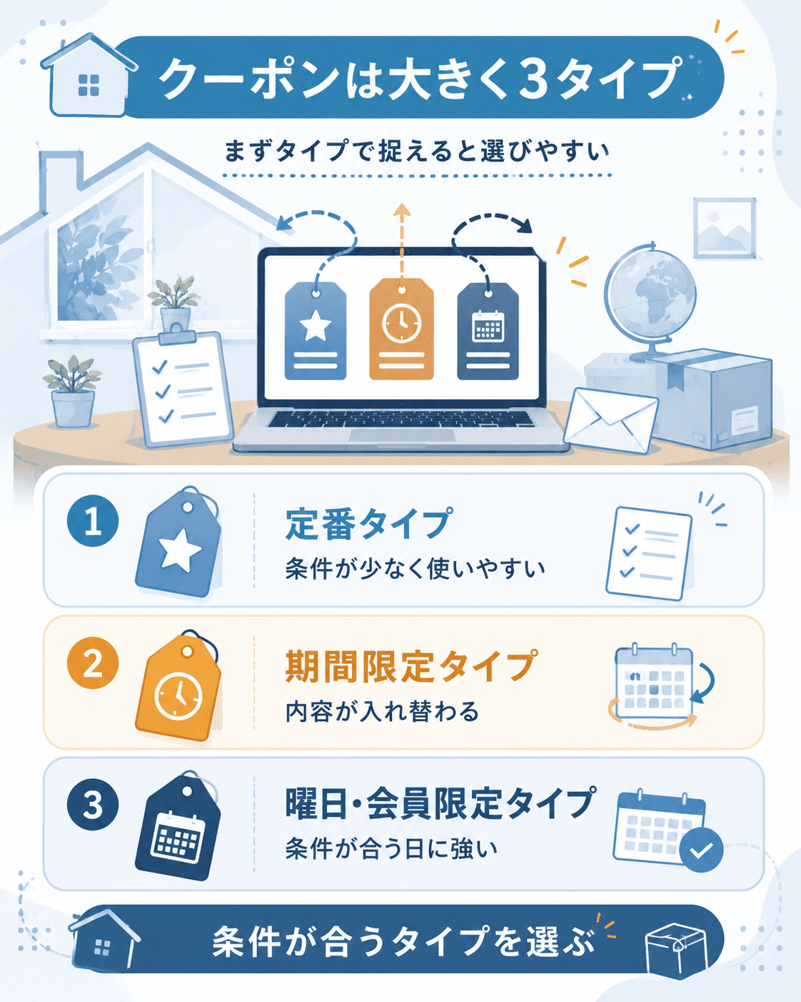 クーポンを3タイプに分けて整理した図解