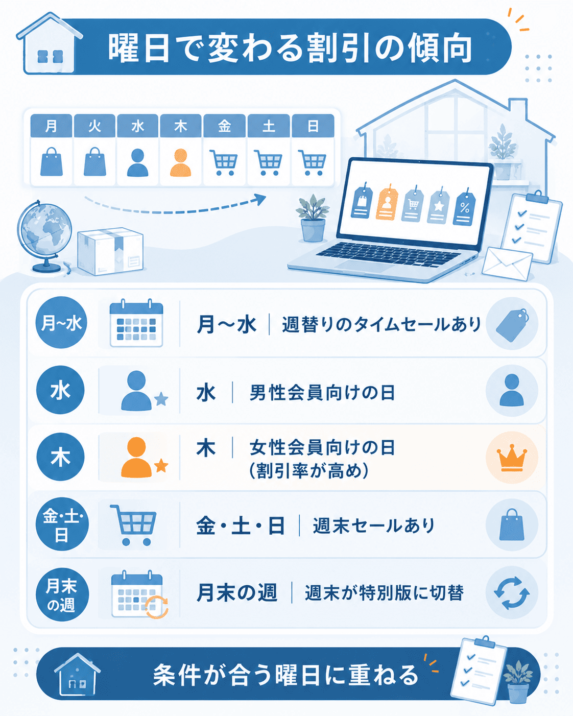 曜日別の割引傾向をまとめた図解