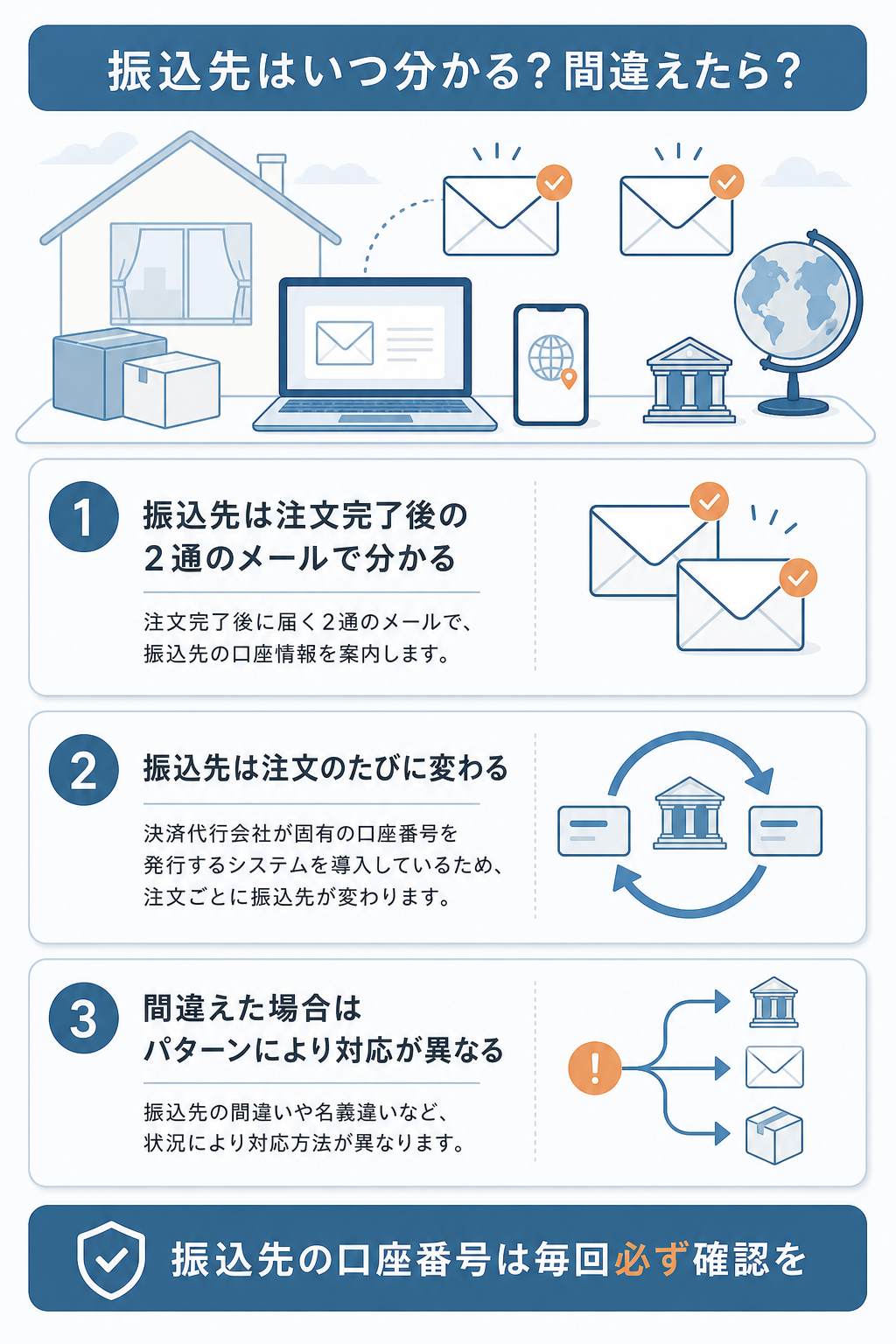 図解:銀行振込のやり方と振込先が分かるタイミング