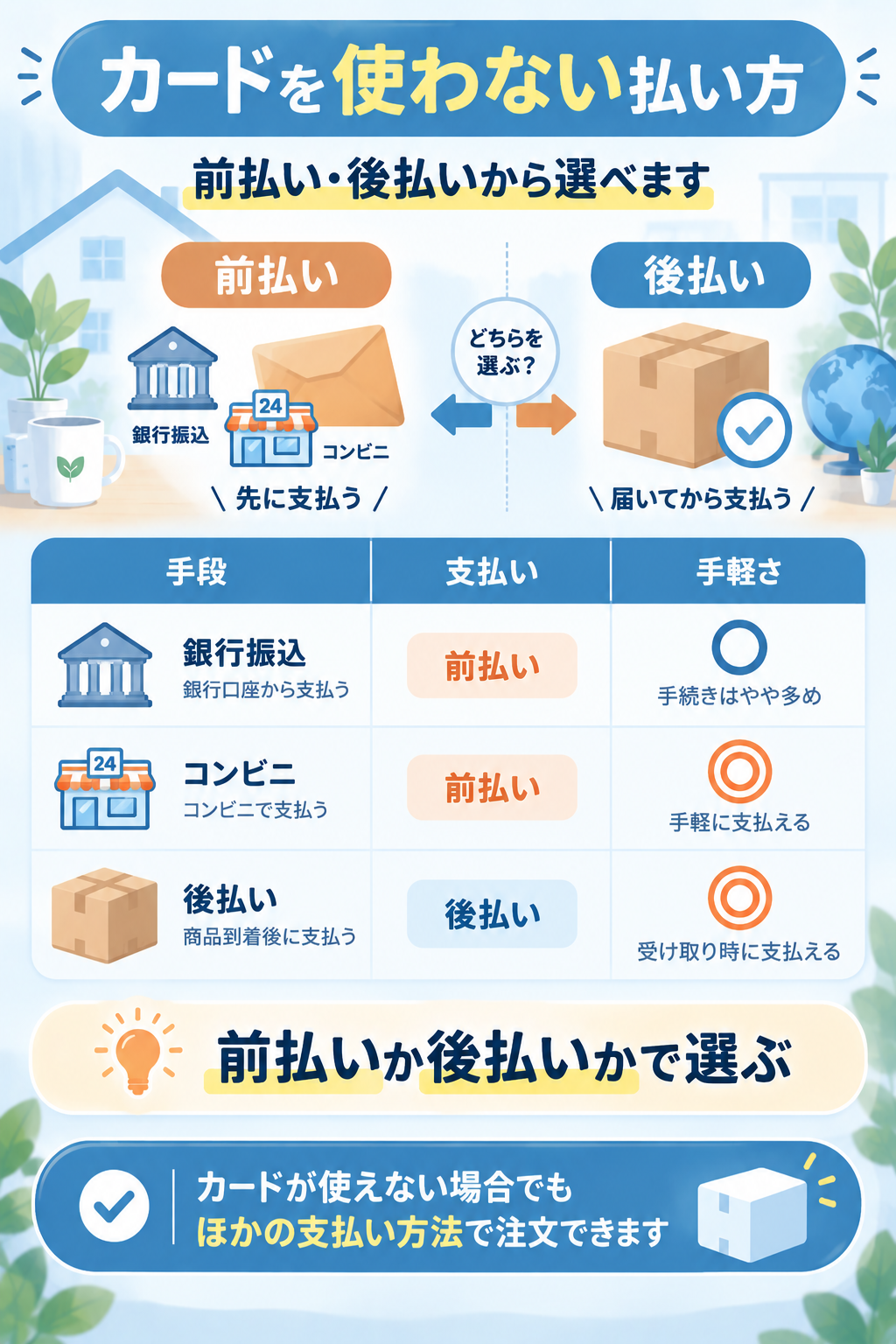 カード以外の前払い・後払いを比べた比較図