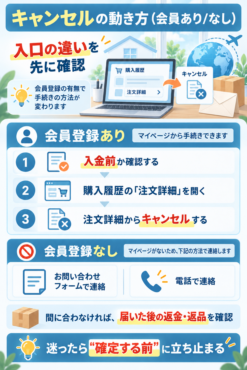 注文キャンセルの手順を示したステップ図