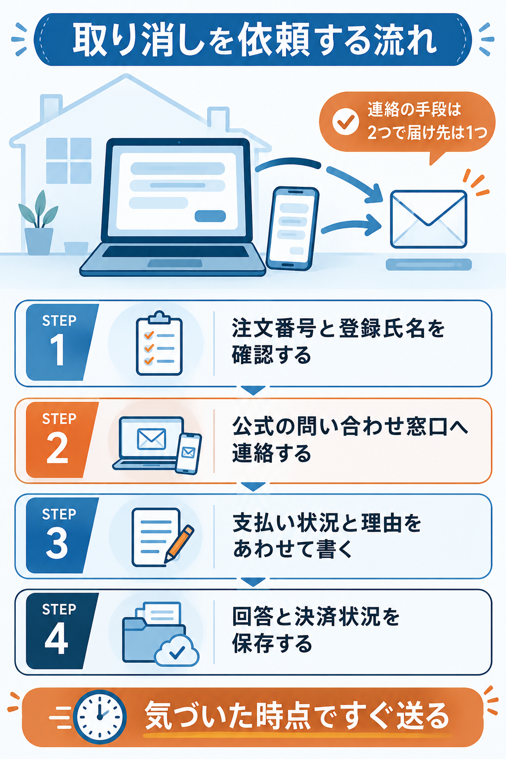 取り消しを依頼する4つの手順を示したフロー図